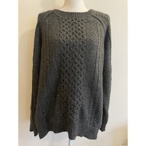 Vince Aran Fisherman Pullover Sweater Charcoal Grey Wool Alpaca